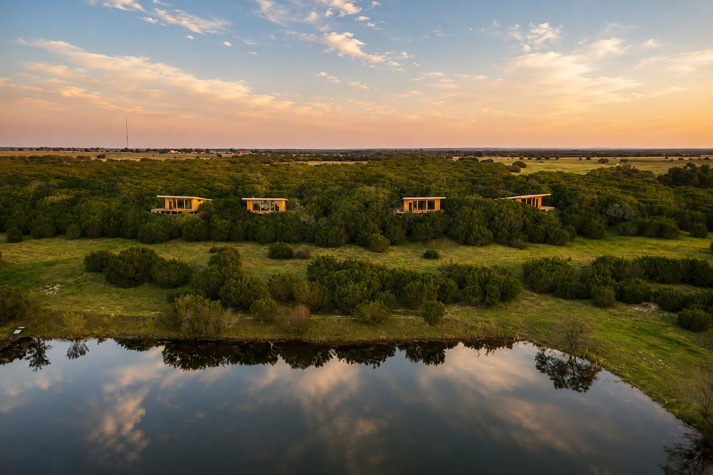 The four cabins at the Lakeside Retreat